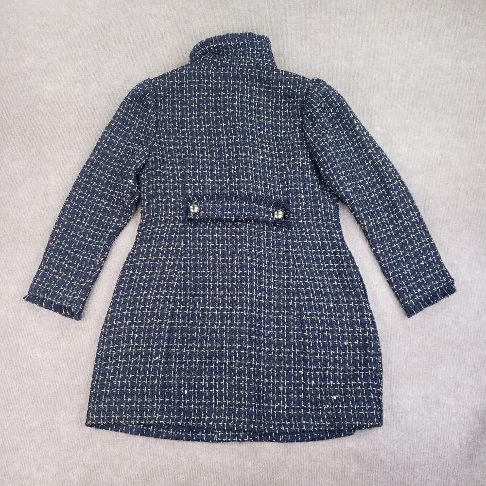 Sail to‎ Sable Tweed Coat Womens Size Large Long Blue Gold Button Front Sequence